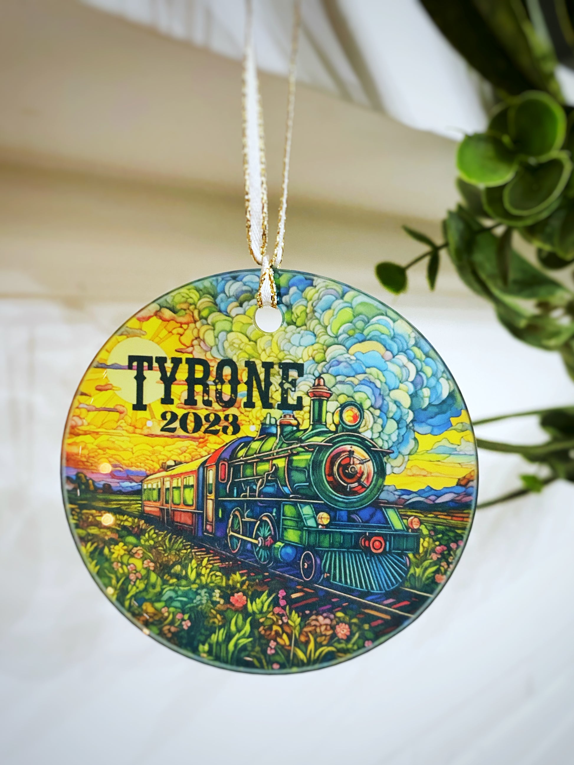 Tyrone Steaming Train 2023 Stained Glass Inspired Ornament CHS